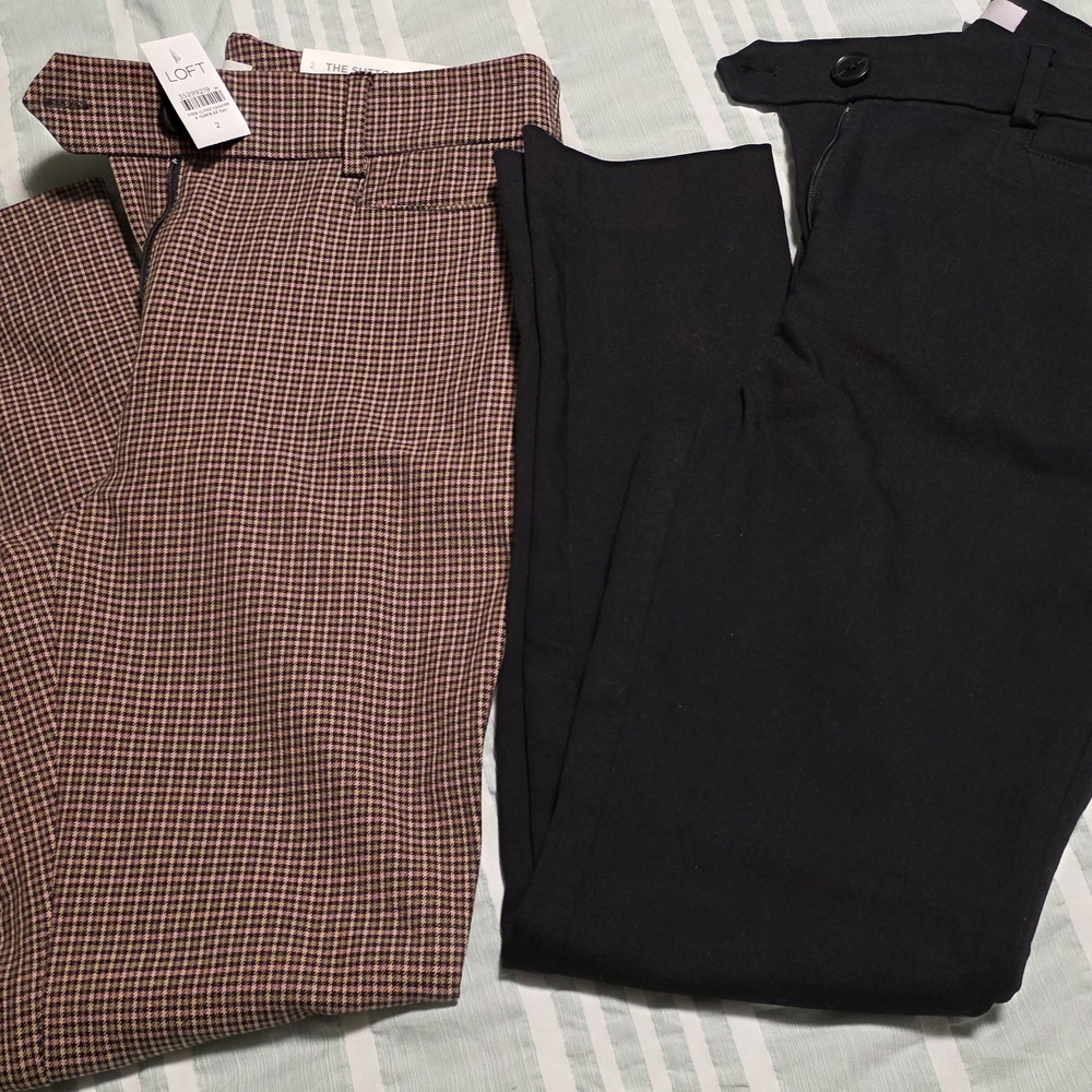 LOFT Women's Black and Checkered Skinny Pants
